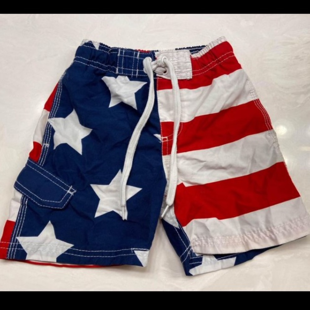 Patriotic American Flag Kanu Surf Swimsuit Trunks size 4T